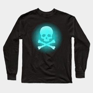 Neon Blue Skull and Crossbones Scary Creepy Fun Gothic Modern Art Long Sleeve T-Shirt